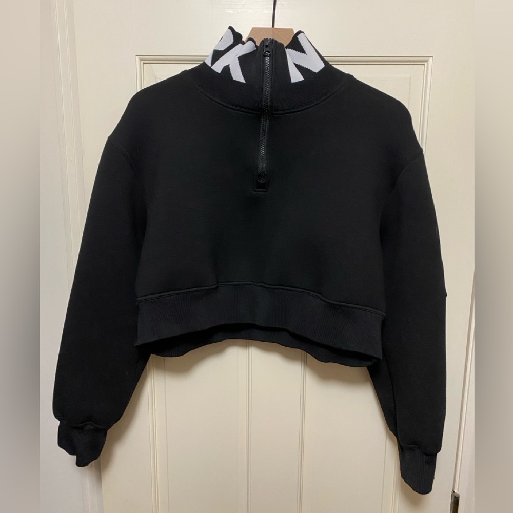 Ivy Park Cropped Boxy Fit Scuba Pullover Black SZ M